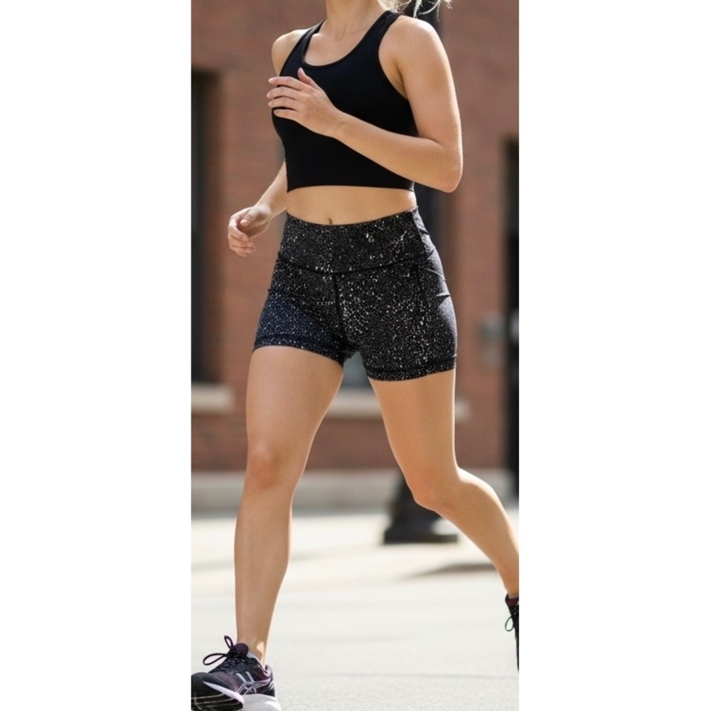 Oiselle Stride Running Shorts Womens Small Black White Speckled Compression 4in
